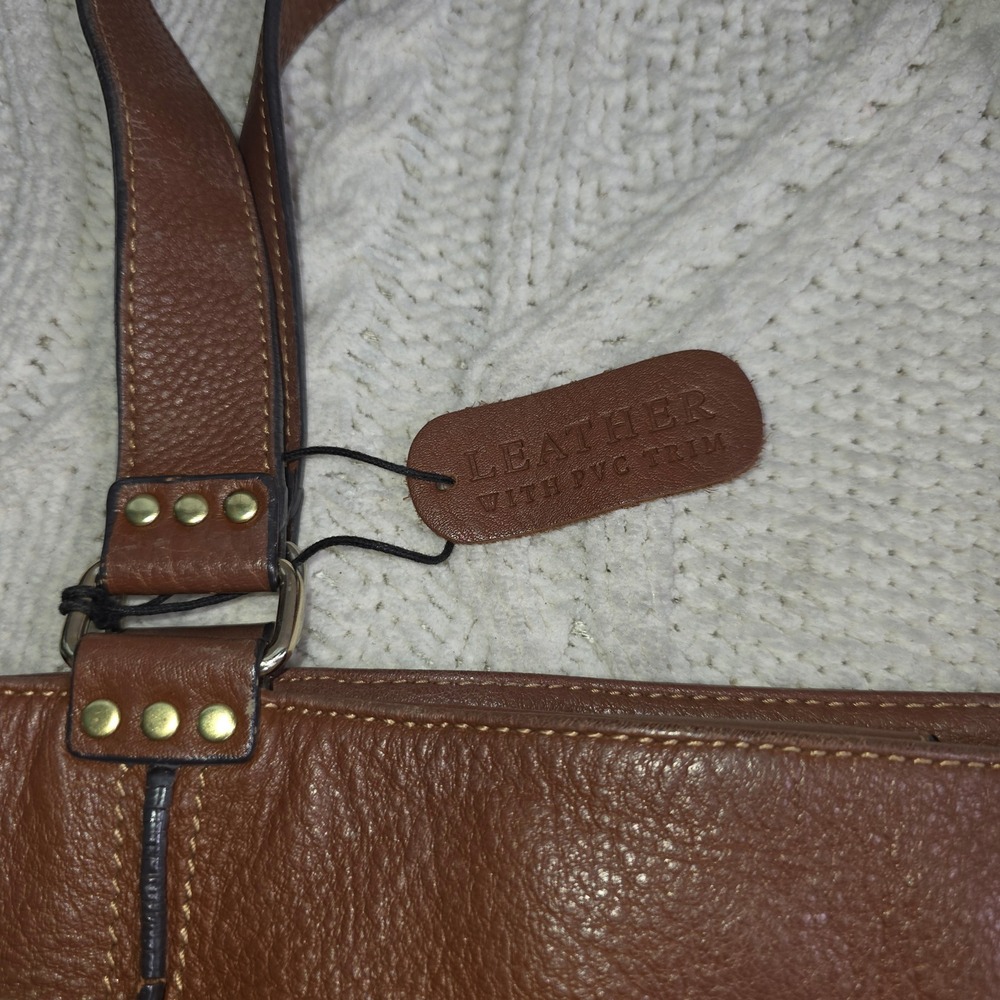 Liz & Co Leather Tote Bag Brown Pebbled Studded Women Large Good - Picture 4 of 10